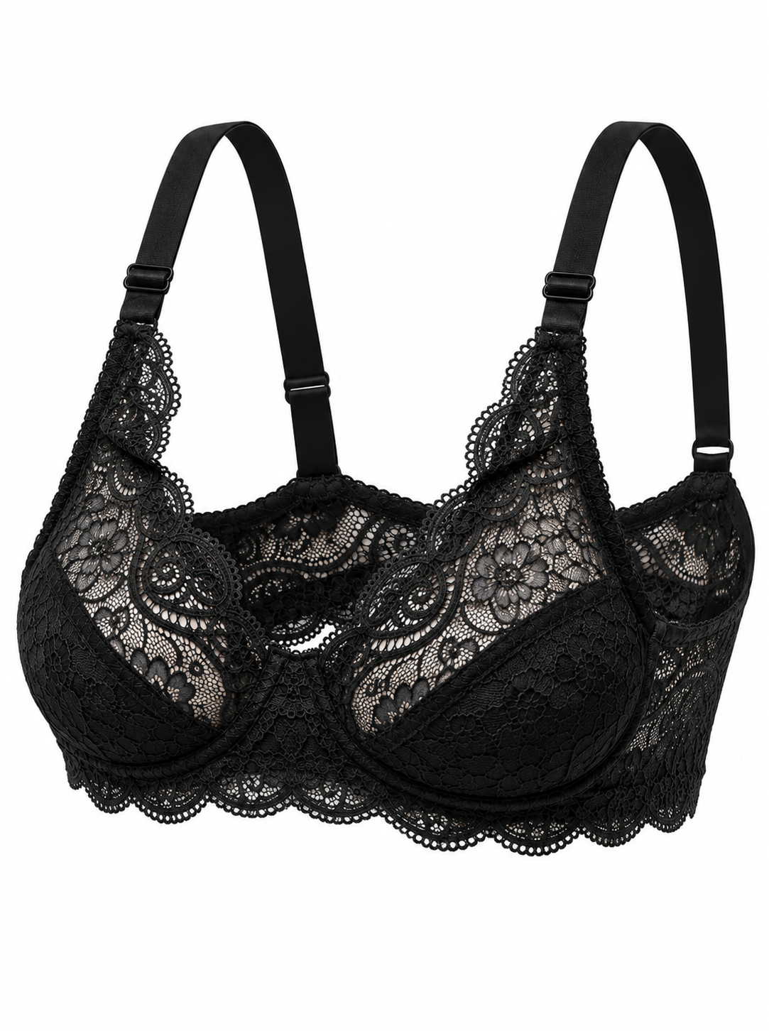 Lace Patchwork Thin Cup Underwire Bra