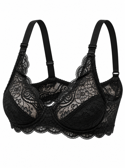 Lace Patchwork Thin Cup Underwire Bra