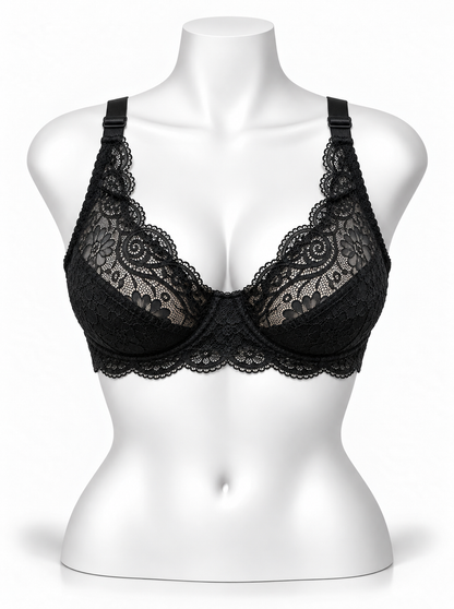 Lace Patchwork Thin Cup Underwire Bra