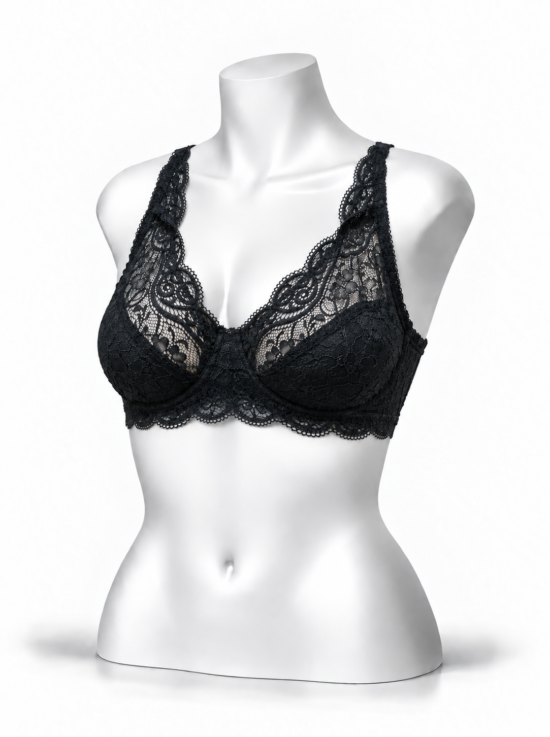 Lace Patchwork Thin Cup Underwire Bra