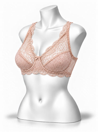 Lace Patchwork Thin Cup Underwire Bra